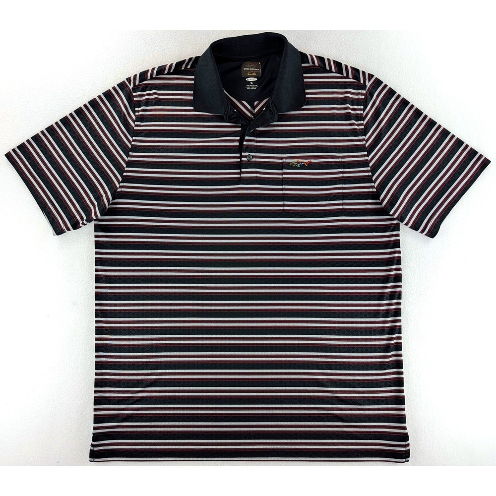 Greg Norman Tasso Elba Mens XL Black Striped Play Dry Performance Golf Polo